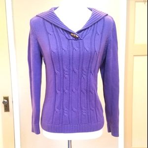 Christopher & Banks Purple Cable Knit Sweater V-Neck Toggle Mid Weight Medium
